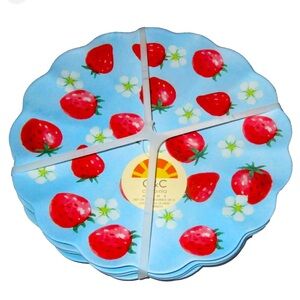C & C Strawberry Scalloped 11” Bamboo Fiber Plates Set California Home 4 Pieces